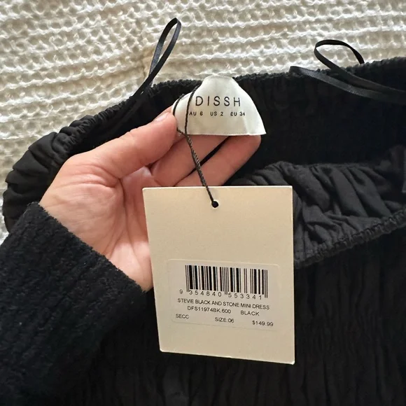 DISSH Black And Beige Strapless Bubble Hem Mini Dress Size 2 XS NWT - Picture 3 of 5